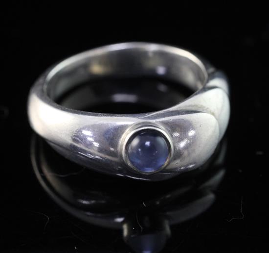A Georg Jensen sterling silver and cabochon moonstone set ring, design no. 362, size I.